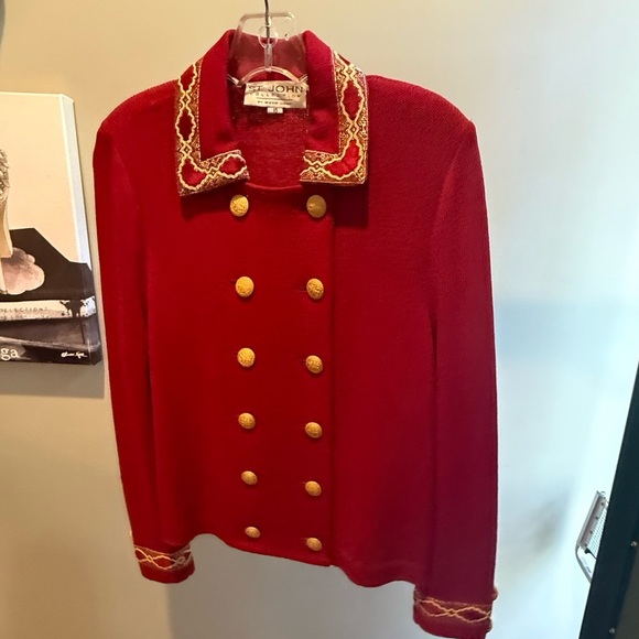 St John Collection Vintage Red/Gold Double Breast Knit Blazer Size 10/M $1395 - Picture 3 of 13